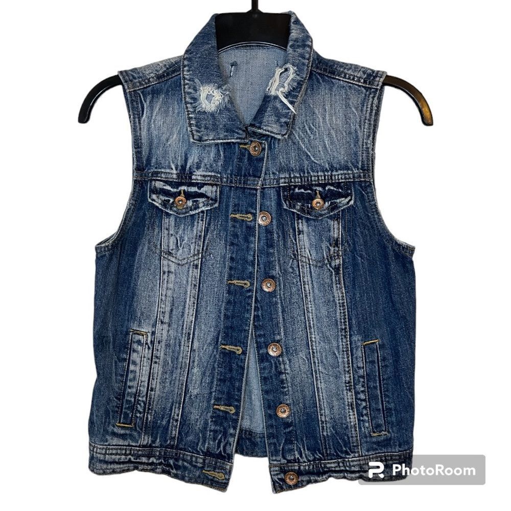 Women's Distressed Denim Vest Size Small